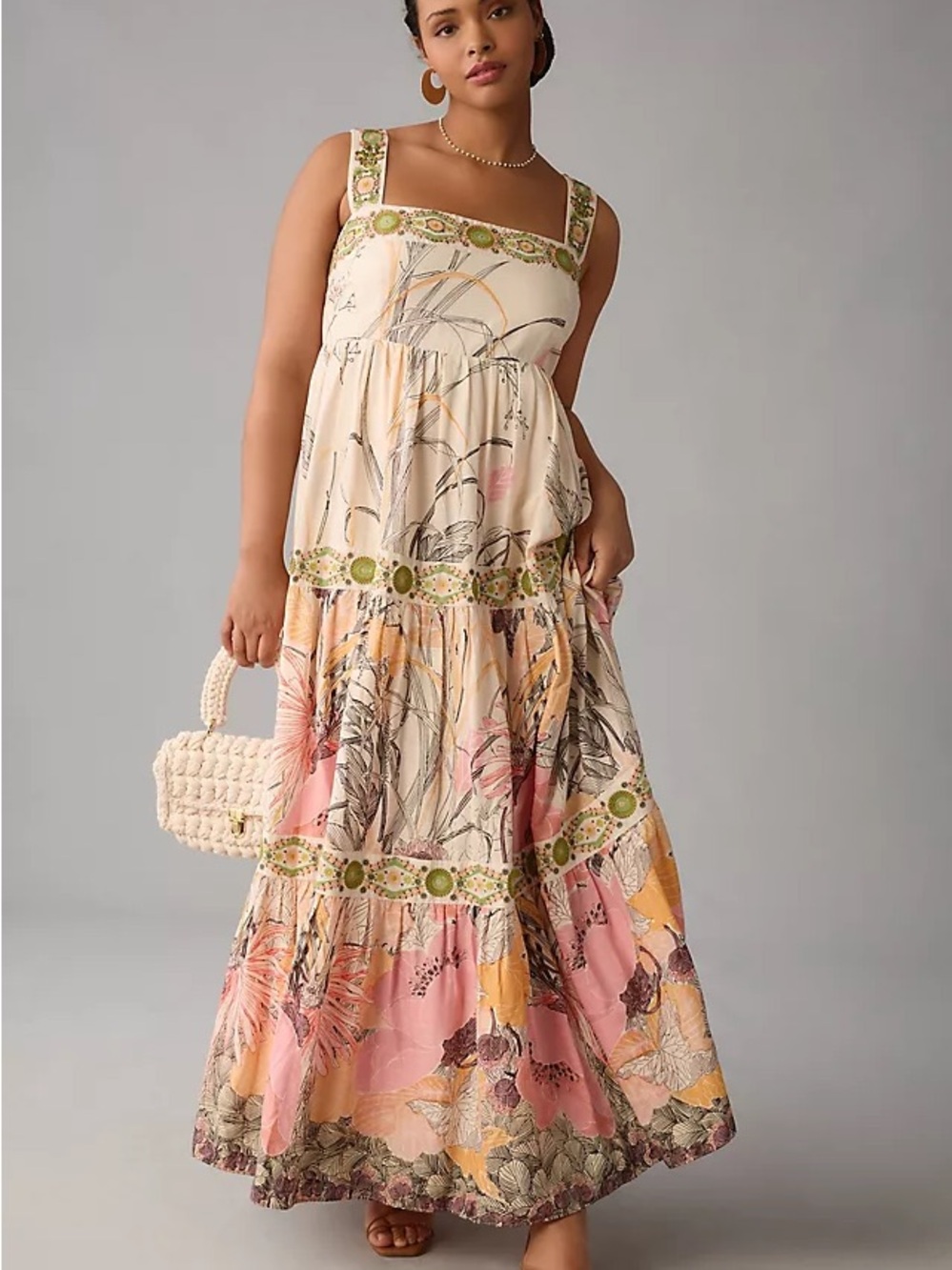 By Anthropologie Square-Neck Floral Maxi Dress